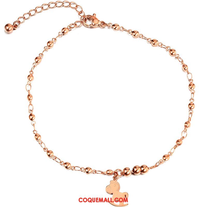 Bracelet De Cheville Femme Rose Couleur Bois, Bracelet De Cheville Couche Double Petit Gold