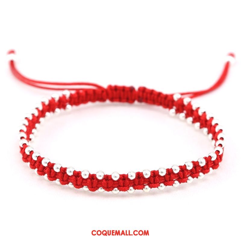 Bracelets Femme Rouge Argenté Tissage, Bracelets Pure Cadeau D'anniversaire