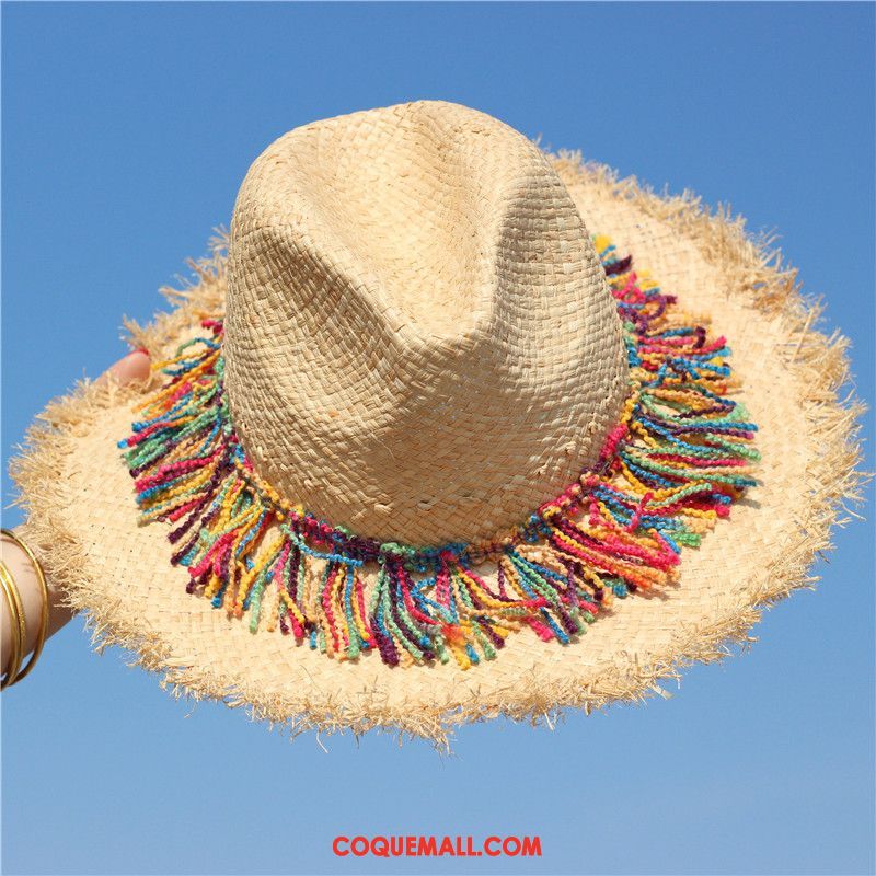 Casquette Chapeau Femme Bord De Mer Multicolore Tassel, Casquette Chapeau Chapeau Crème Solaire