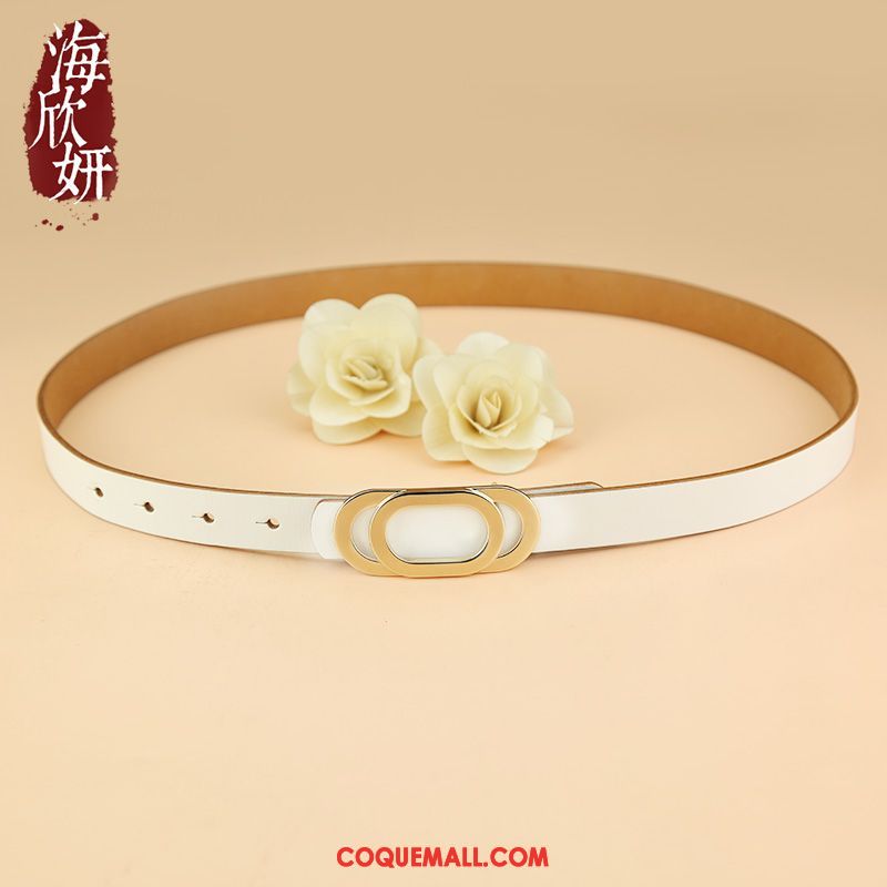 Ceinture Femme Blanc All-match Pure, Ceinture Cuir Véritable Cuir De Vache