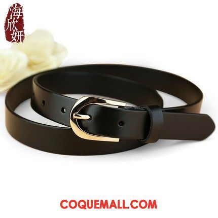 Ceinture Femme Couche De Tête All-match Cuir De Vache, Ceinture Boucle Simple