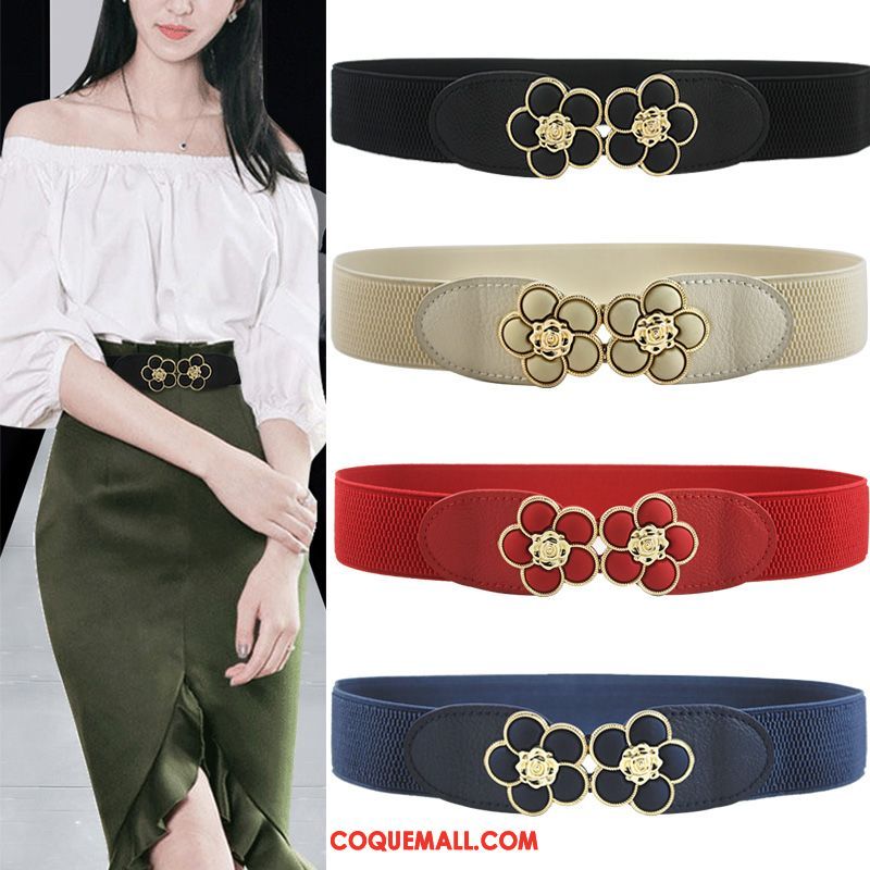 Ceinture Femme Noir Simple Élastique, Ceinture Vers Le Bas Fleurs