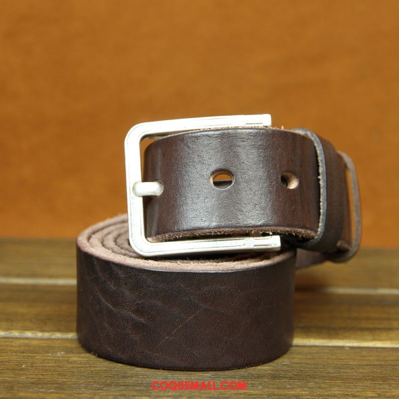 Ceinture Homme Couche De Tête Cuir Véritable Marron, Ceinture Loisir Mode