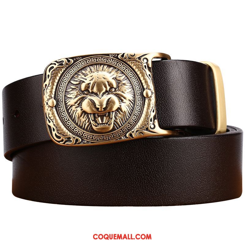 Ceinture Homme Couche De Tête Marron Rétro, Ceinture Manuel Cuir Véritable