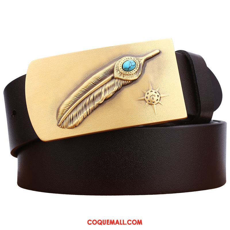 Ceinture Homme Cuir De Vache Personnalité Cuir Véritable, Ceinture Rétro Original Braun