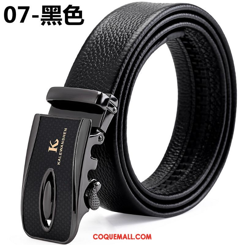 Ceinture Homme Cuir Véritable Boucle Automatique Noir, Ceinture Boite Cadeau Loisir