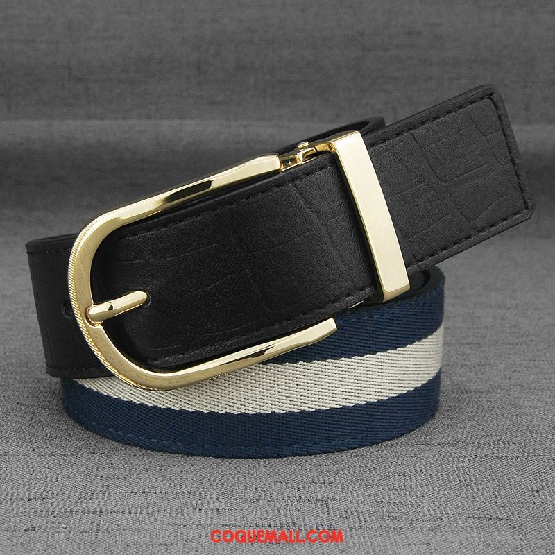 Ceinture Homme Jeunesse Boucle Simple, Ceinture Tendance Cuir Véritable Blau Gold