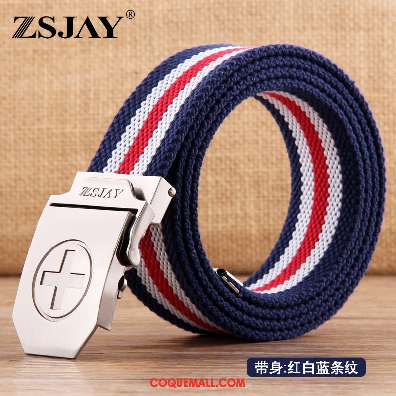 Ceinture Homme Lisse Rouge Rayé, Ceinture Tendance Étudiant Blau