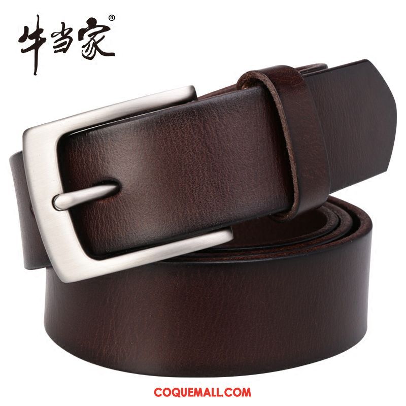 Ceinture Homme Loisir Étroit Boucle, Ceinture Cuir Véritable Couche De Tête Braun