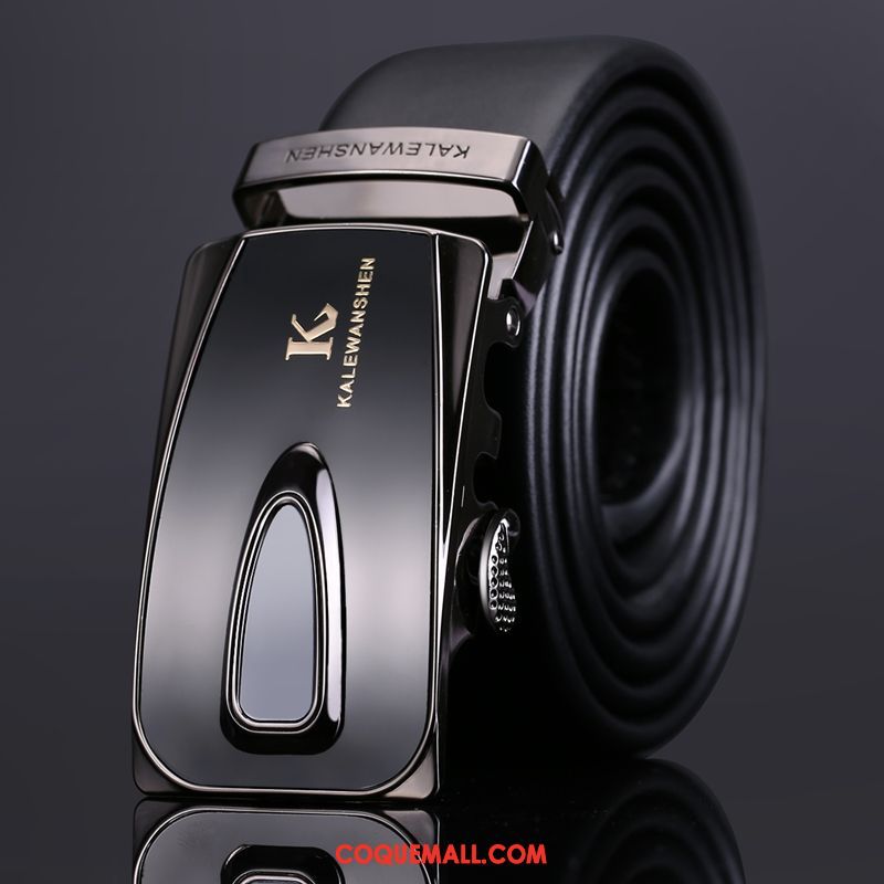 Ceinture Homme Noir Personnalité Cuir Véritable, Ceinture Tendance Cuir De Vache