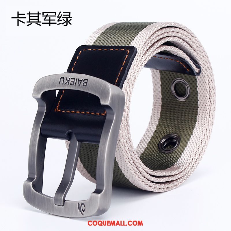 Ceinture Homme Nylon Toile Tendance, Ceinture Vert Boucle Khaki