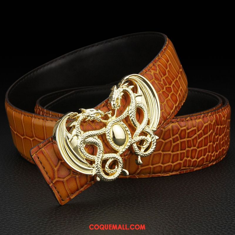 Ceinture Homme Personnalité Cuir Véritable Jeunesse, Ceinture Dragon Crocodile Modèle Braun Gold