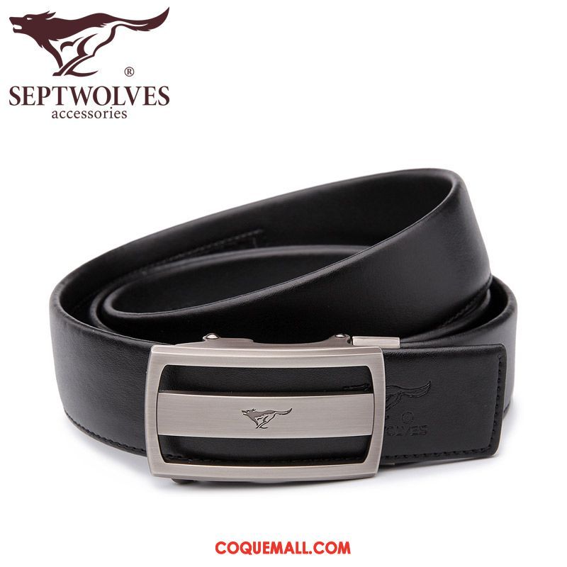 Ceinture Homme Pure Entreprise Boucle Automatique, Ceinture Cuir De Vache Noir