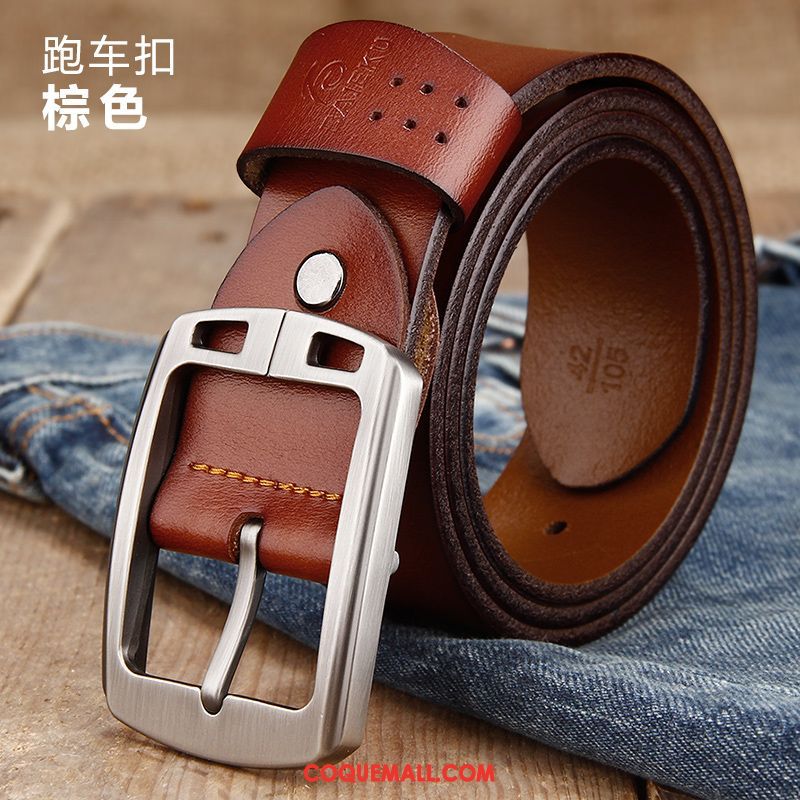 Ceinture Homme Tendance Étudiant Cuir De Vache, Ceinture Jeunesse Boucle Braun