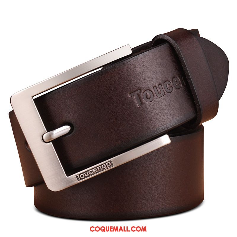 Ceinture Homme Âge Moyen Simple Cuir Véritable, Ceinture Pure Cuir De Vache Braun