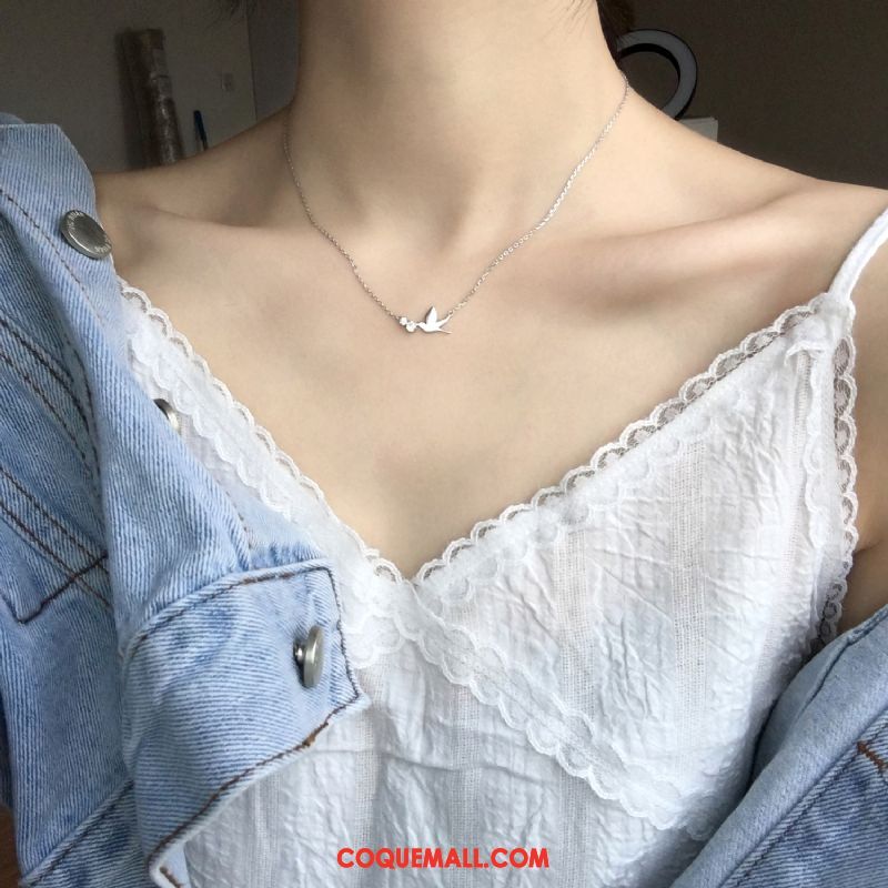 Collier Femme Argenté Blanc Doux, Collier Frais Ultra