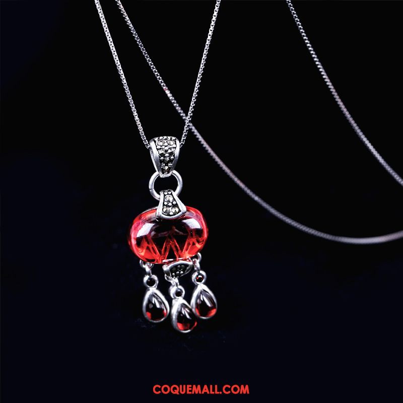 Collier Femme Pure Rouge Longue, Collier Rétro Cristal