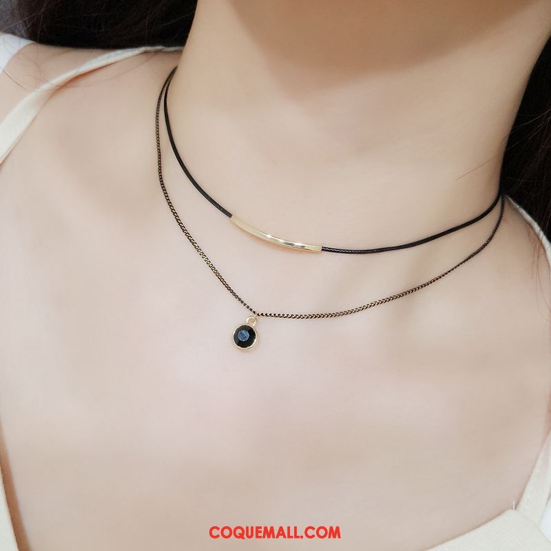 Collier Femme Simple All-match Noir, Collier Bien Court Paragraphe