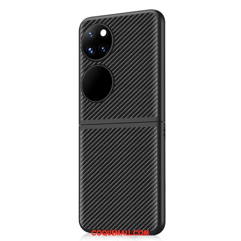 Coque Huawei P50 Pocket Véritable Cuir et Fibre Carbone