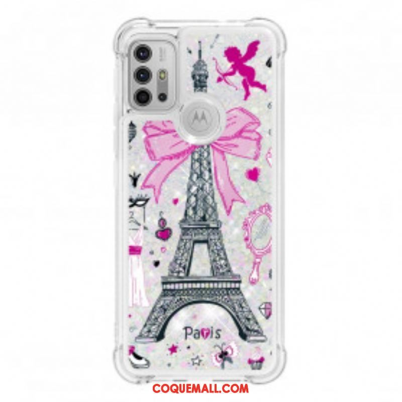 Coque Moto G30 / Moto G10 La Tour Eiffel Paillettes