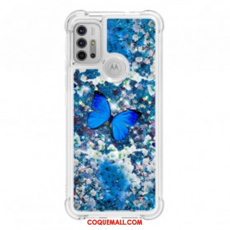 Coque Moto G30 / Moto G10 Papillons Bleus Paillettes