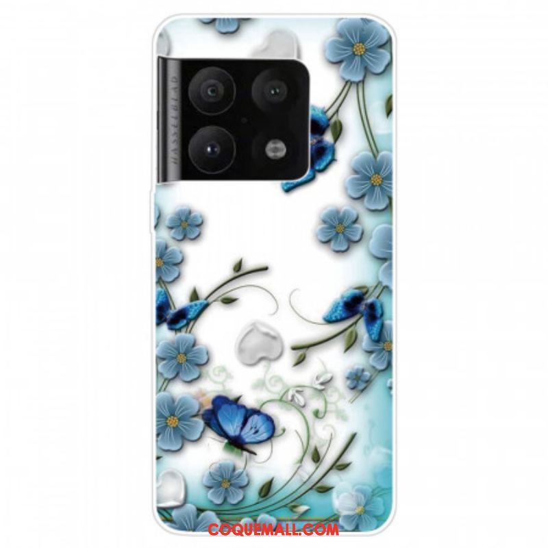 Coque OnePlus 10 Pro 5G Papillons et Fleurs Rétros