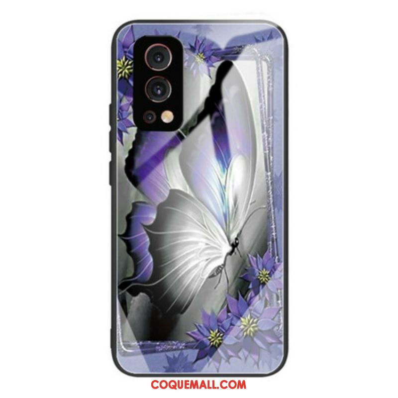 Coque OnePlus Nord 2 5G Verre Trempé Papillon Violet