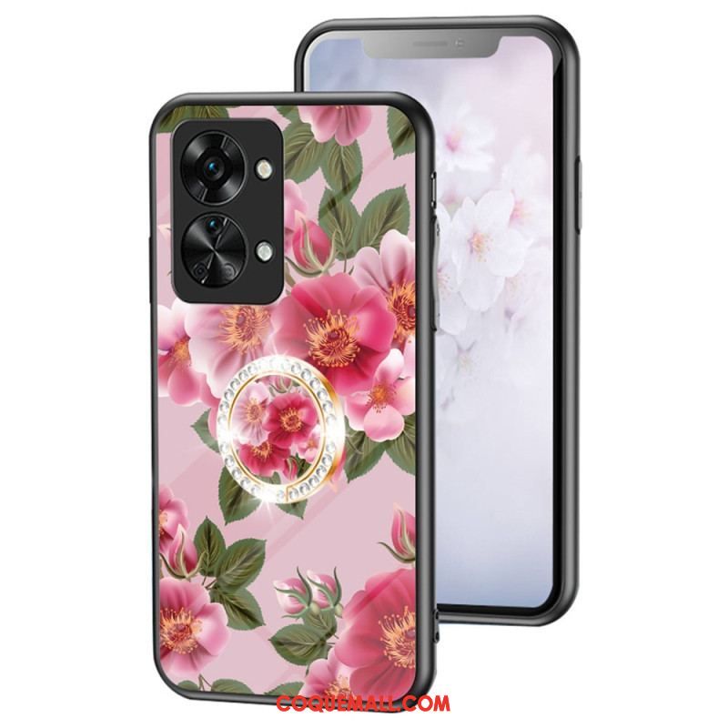 Coque OnePlus Nord 2T 5G Verre Trempé Fleurs Anneau Diamants