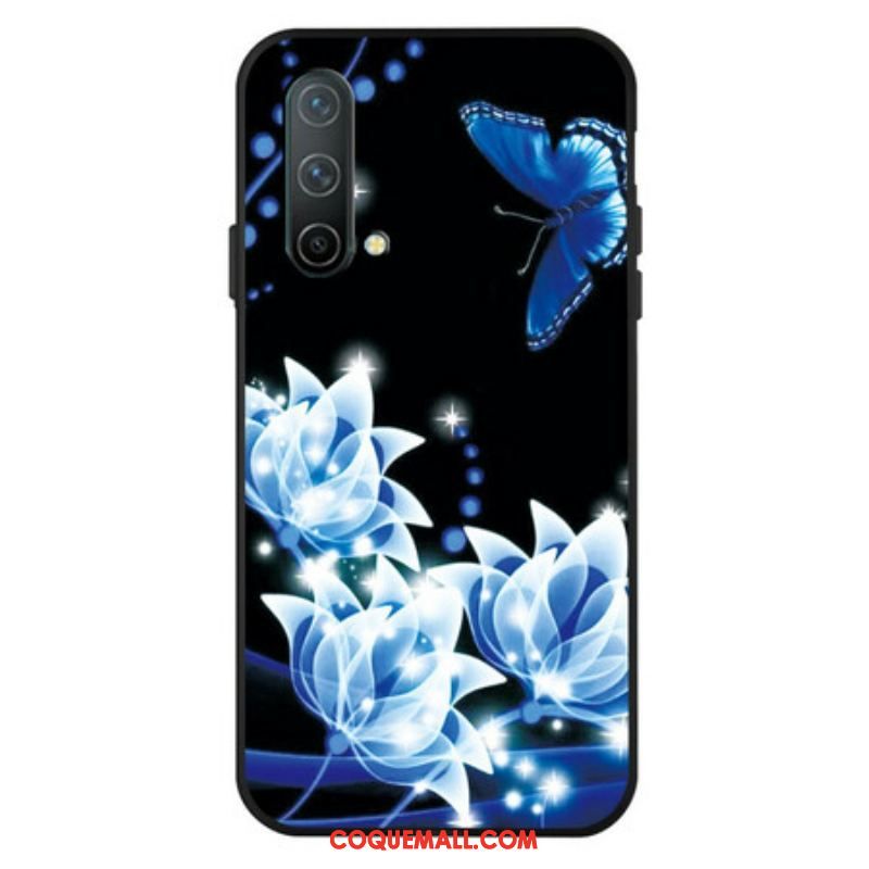 Coque OnePlus Nord CE 5G Papillon et Fleurs Bleus