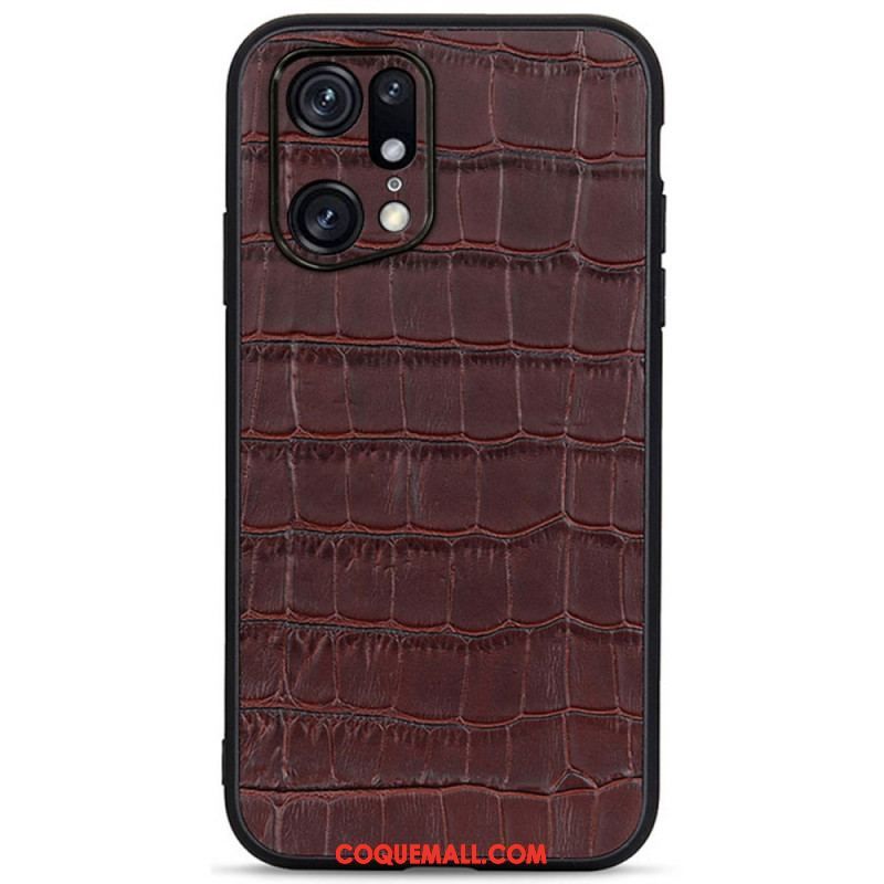 Coque Oppo Find X5 Pro Véritable Cuir Texture Crocodile