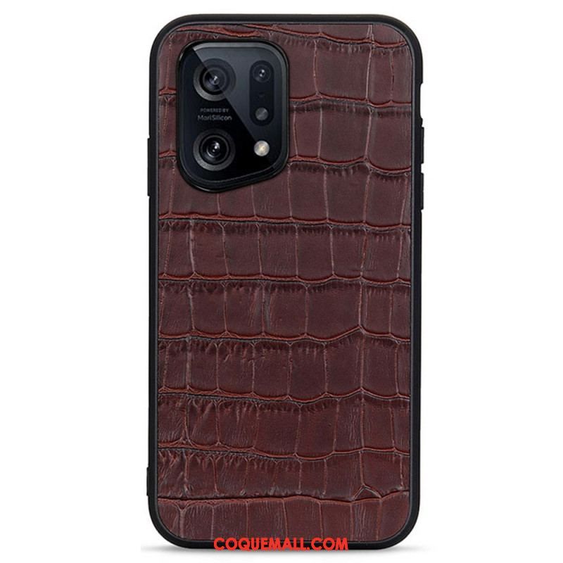 Coque Oppo Find X5 Véritable Cuir Texture Crocodile