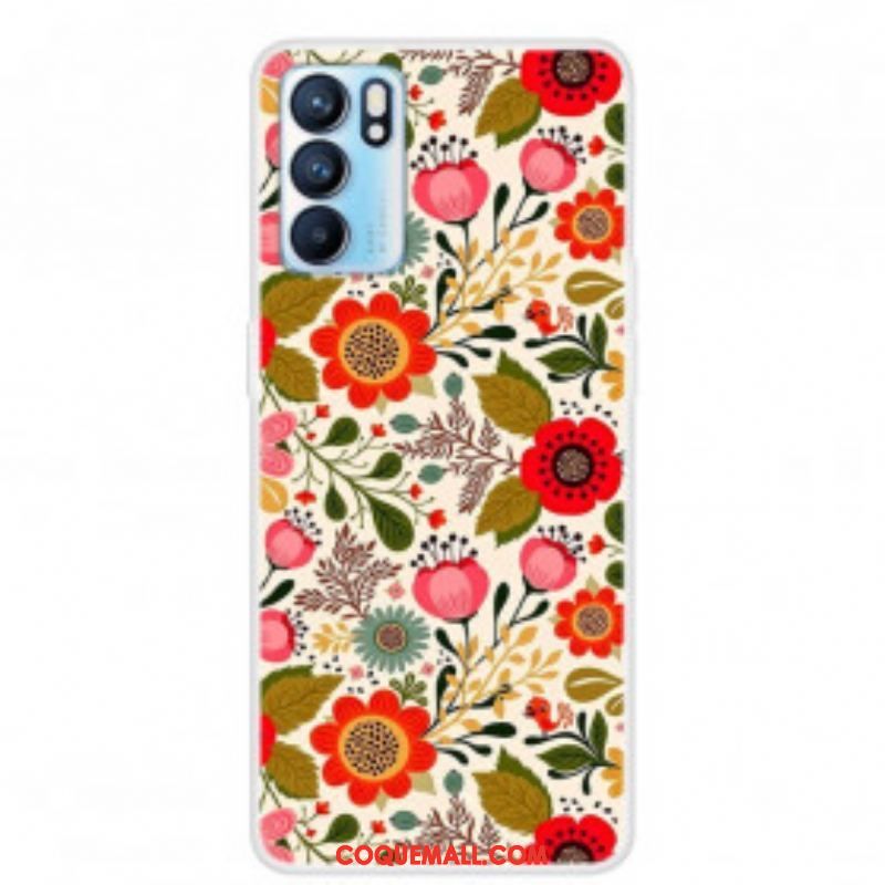 Coque Oppo Reno 6 5G Tapisserie Fleurie