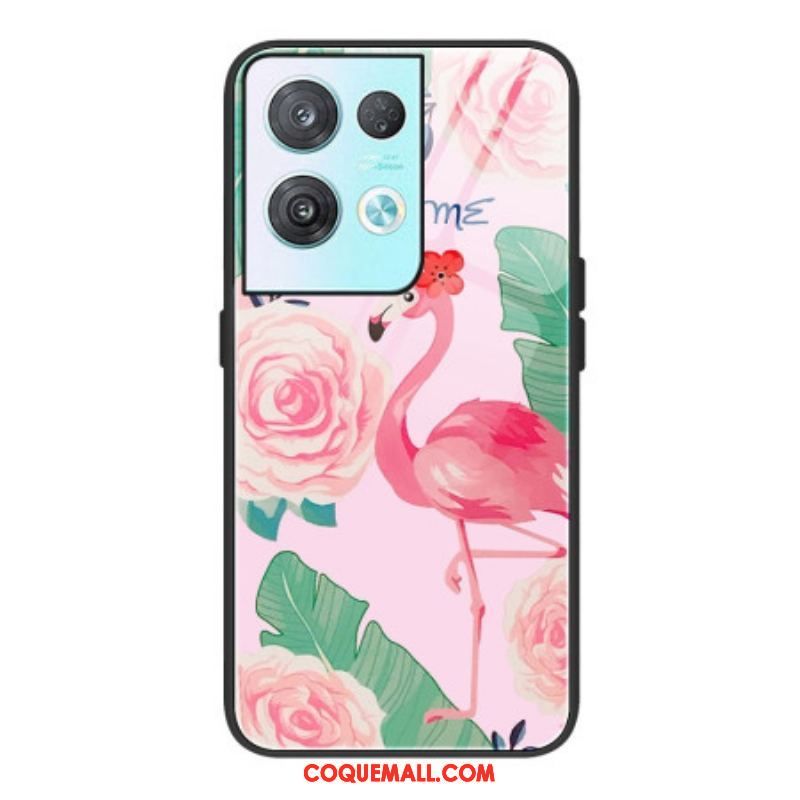 Coque Oppo Reno 8 Verre Trempé Flamant Rose