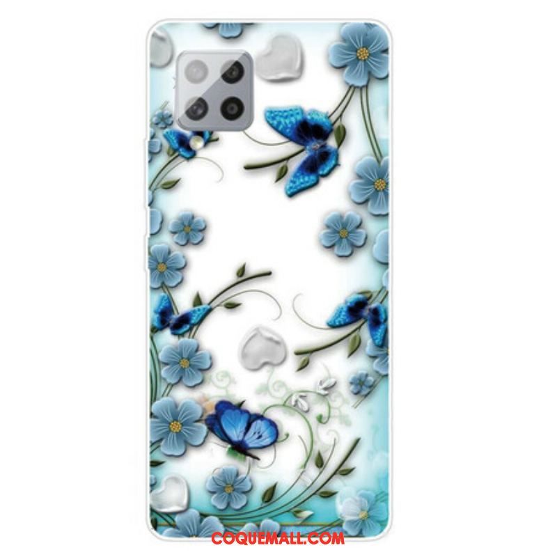 Coque Samsung Galaxy 42 5G Transparente Papillons et Fleurs Rétros