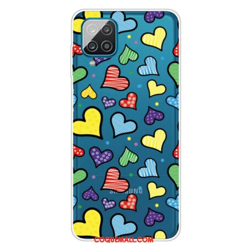 Coque Samsung Galaxy A12 / M12 Coeurs Multicolores