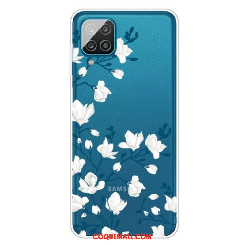 Coque Samsung Galaxy A12 / M12 Fleurs Blanches