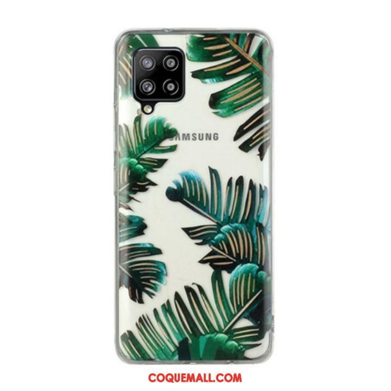 Coque Samsung Galaxy A12 / M12 /Transparente Feuilles Vertes