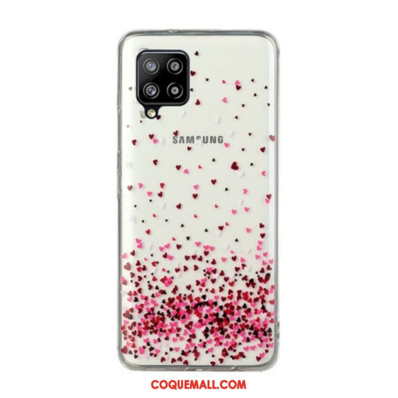 Coque Samsung Galaxy A12 / M12 Transparente Multiples Coeurs Rouges