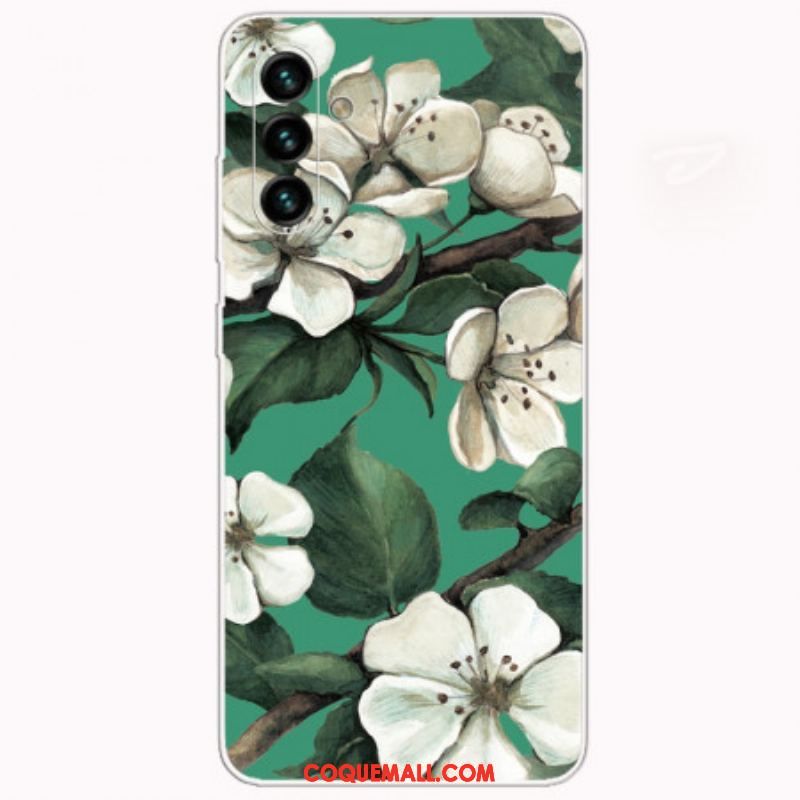 Coque Samsung Galaxy A13 5G / A04s Fleurs Blanches Peintes