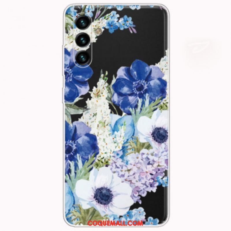 Coque Samsung Galaxy A13 5G / A04s Fleurs Bleues Aquarelle
