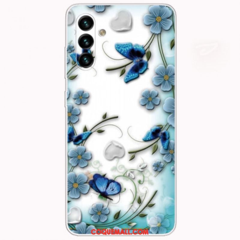 Coque Samsung Galaxy A13 5G / A04s Papillons et Fleurs Rétros