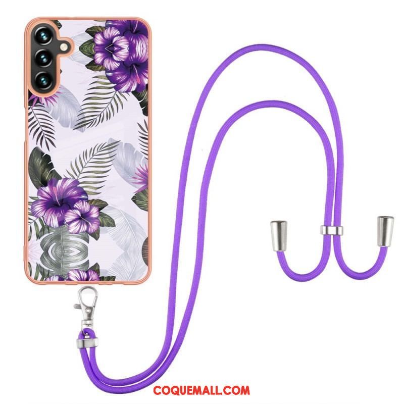 Coque Samsung Galaxy A13 5G / A04s à Cordon Fleurs