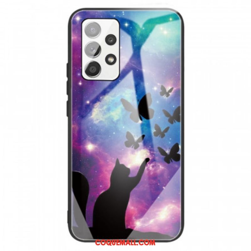 Coque Samsung Galaxy A13 Verre Trempé Chat et Papillons