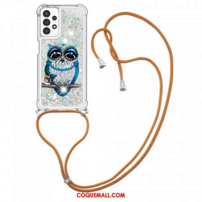 Coque Samsung Galaxy A13 à Cordon Paillettes Miss Hibou