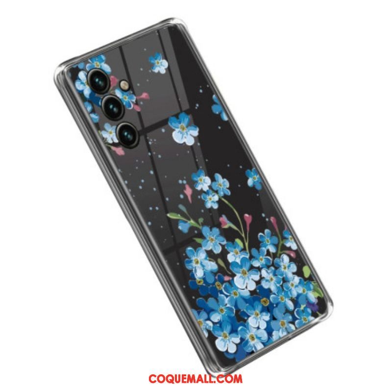 Coque Samsung Galaxy A14 5G / A14 Transparente Fleurs Bleues