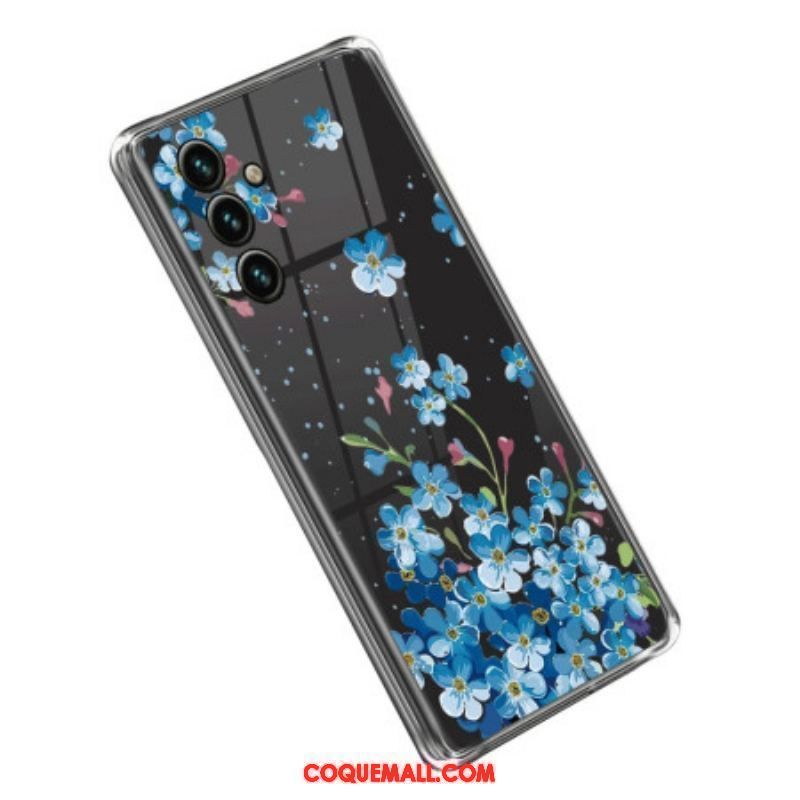 Coque Samsung Galaxy A14 5G / A14 Transparente Fleurs Bleues