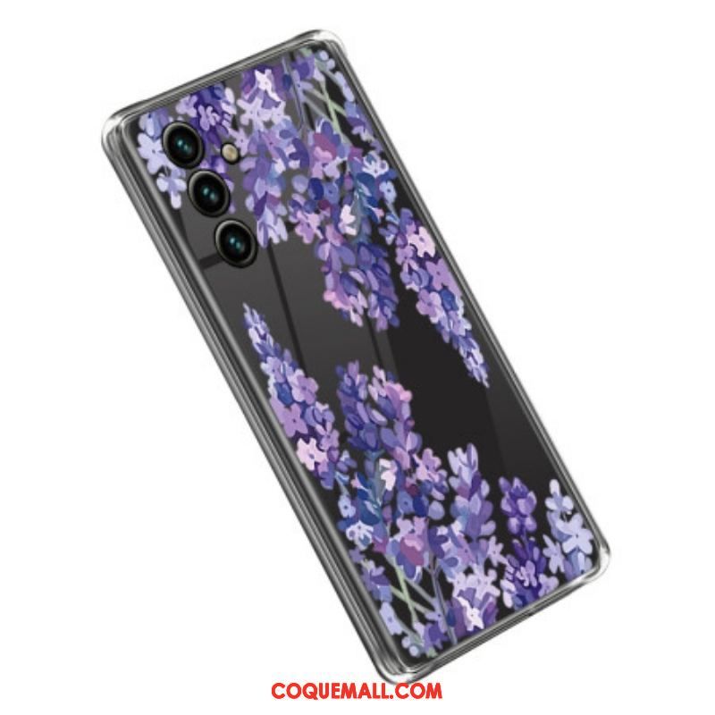 Coque Samsung Galaxy A14 5G / A14 Transparente Fleurs Violettes