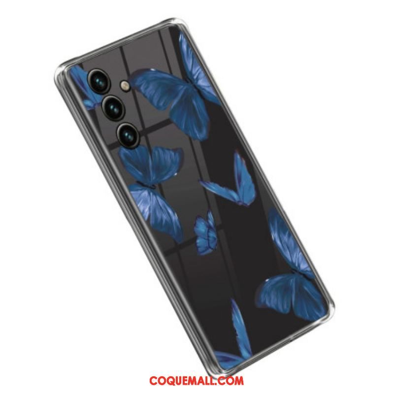 Coque Samsung Galaxy A14 5G / A14 Transparente Papillons Bleus