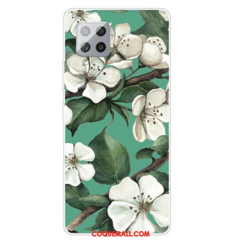 Coque Samsung Galaxy A42 5G Fleurs Blanches Peintes