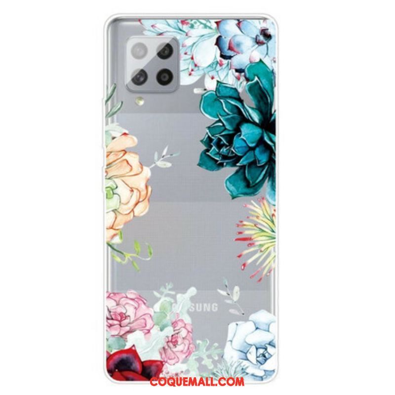 Coque Samsung Galaxy A42 5G Transparente Fleurs Aquarelle